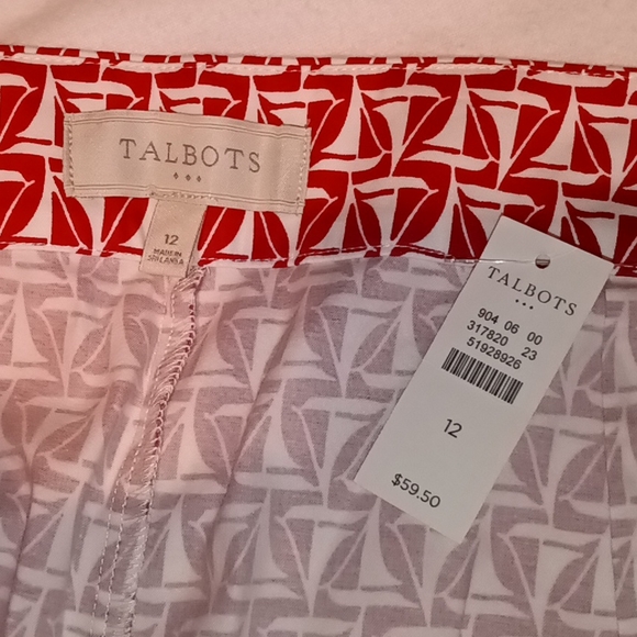🆕Talbots | Sailboat Print Red & White STRETCH Skort Skirt Women's Size 12 - Picture 6 of 10